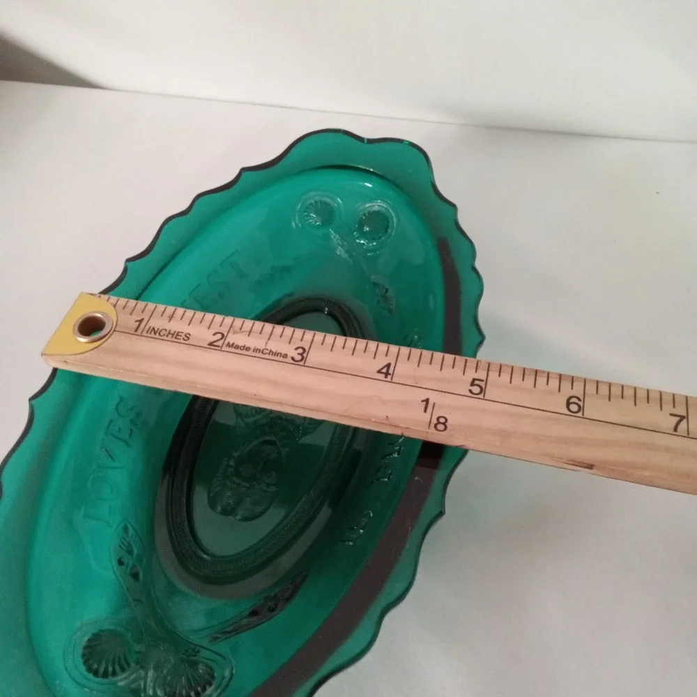 Teal Green Glass Loves Request Is Pickles Oval Scalloped Sawtooth Dish 9.25in